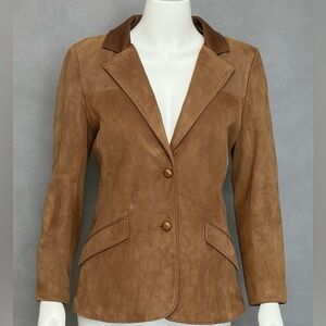 Vintage Seafoam Suede Leather Blazer Women Brown USA Made Size 10 Medium NEW